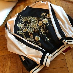 HOLD Satin Black & Pink Varsity Jacket